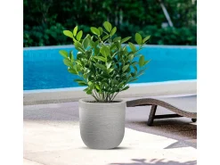 Vaso cilíndrico Raffaello bege em resina, 35x34cm, para plantas de interior e exterior.