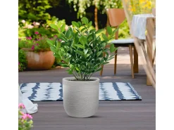 Vaso cilíndrico Raffaello bege em resina, 35x34cm, para plantas de interior e exterior.
