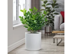 Vaso cilíndrico redondo de resina para plantas de interior e exterior, 36x35 cm, design Modigliani White