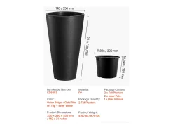 Vaso de Flores SucceBuy, Conjunto de 2 Vasos de Flores Redondos Cónicos de 61 cm, para Uso Interior e Exterior