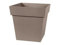 Vaso quadrado taupe 32x32x32 cm 22 L em polipropileno resistente ao gelo e choques, uso interno e externo