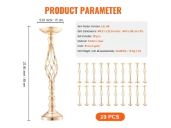 Vaso Succebuy Pacote de 20 Vasos de Flores em Metal Dourado para Mesa de Casamento 58 Cm
