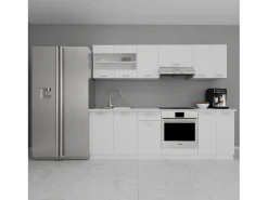 VCM 8 pcs cozinha equipada | Dimensões aprox. A. 145 x L. 240 x. P. 60 cm | Kitchenette | Cozinha | Cozinha completa - Esilo (Branco)