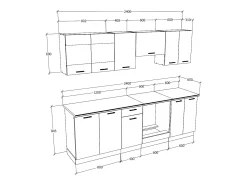 VCM 8 pcs cozinha equipada | Dimensões aprox. A. 145 x L. 240 x. P. 60 cm | Kitchenette | Cozinha | Cozinha completa - Esilo (Branco)