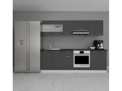 VCM 8 pcs cozinha equipada | Dimensões aprox. A. 145 x L. 240 x. P. 60 cm | Kitchenette | Cozinha | Cozinha completa - Esilo (Branco / Antracite)