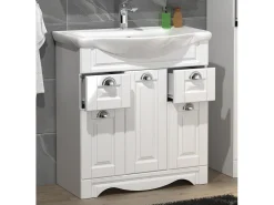 VCM 2 pcs Lavatório | Bacia inferior 75 cm | Móveis de casa de banho com lavatório | Landhaus Styl | Gavetas práticas | Complete Casalo XL (Branco)