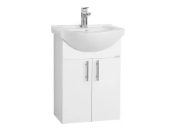 VCM 2 pcs Lavatório | Lavatório Armário inferior 55 cm | Móveis de casa de banho com lavatório | Conjunto completo com portas rotativas Lisalo M (Branco)
