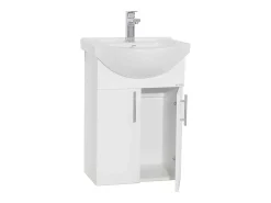 VCM 2 pcs Lavatório | Lavatório Armário inferior 55 cm | Móveis de casa de banho com lavatório | Conjunto completo com portas rotativas Lisalo M (Branco)
