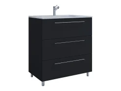 VCM 2 pcs Lavatório | lavatório largura inferior do armário 60 cm | mobiliário de casa de banho em pé | 3 gavetas | Badinos (preto)