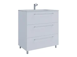 VCM 2 pcs Lavatório | lavatório largura inferior do armário 60 cm | mobiliário de casa de banho em pé | 3 gavetas | Badinos (Branco)