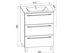 VCM 2 pcs Lavatório | lavatório largura inferior do armário 60 cm | mobiliário de casa de banho em pé | 3 gavetas | Badinos (Branco)