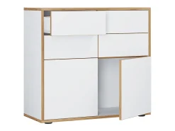 VCM Cômoda em madeira | Prancha lateral com portas giratórias e gavetas | Móveis de escritório | Dimensões aprox. A. 74 x L. 100 x P. 32cm - Salia (Branco)