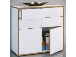 VCM Cômoda em madeira | Prancha lateral com portas giratórias e gavetas | Móveis de escritório | Dimensões aprox. A. 74 x L. 100 x P. 32cm - Salia (Branco)