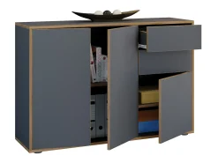 VCM Cômoda em madeira | Prancha lateral com portas giratórias e gavetas | Móveis de escritório | Dimensões aprox. A. 74 x L. 110 x P. 32cm - Salia (antracite)