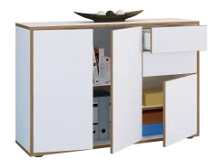 VCM Cômoda em madeira | Prancha lateral com portas giratórias e gavetas | Móveis de escritório | Dimensões aprox. A. 74 x L. 110 x P. 32cm - Salia (Branco)