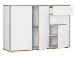 VCM Cômoda em madeira | Prancha lateral com portas giratórias e gavetas | Móveis de escritório | Dimensões aprox. A. 74 x L. 110 x P. 32cm - Salia (Branco)