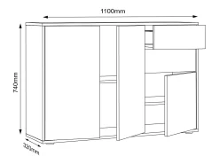 VCM Cômoda em madeira | Prancha lateral com portas giratórias e gavetas | Móveis de escritório | Dimensões aprox. A. 74 x L. 110 x P. 32cm - Salia (Branco)