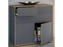 VCM Cômoda em madeira | Prancha lateral com portas giratórias e gavetas | Móveis de escritório | Dimensões aprox. A. 74 x L. 100 x P. 32cm - Salia (antracite)