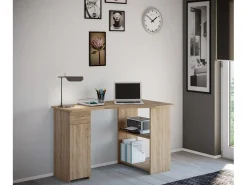 VCM Computer Table | Mesa de canto com gaveta | Dimensões aprox. A. 76 x L. 118 x P. 77 cm | Mesa - Linzia (Sonoma-Oiche (Sägerau))