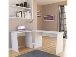 VCM Computer Table | Mesa de canto | Dimensões Geral Definir aprox. A. 74 x L. 135 x P. 105 cm | Painéis laterais elegantes | Mesa – Masola (Branco)