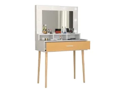 VCM Hairdressing Table | Dimensões aprox. A. 133 x L. 80 x P. 40 cm | Mesa de maquilhagem com gaveta e espelho | Mesa cosmética - Lindas (Branco / Carvalho Mel)