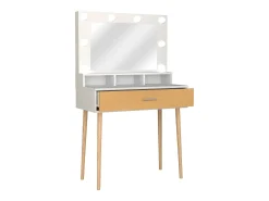VCM Hairdressing Table | Dimensões aprox. A. 133 x L. 80 x P. 40 cm | Mesa de maquilhagem com gaveta e espelho | Mesa cosmética - Lindas (Branco / Carvalho Mel)