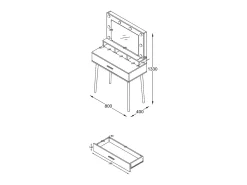 VCM Hairdressing Table | Dimensões aprox. A. 133 x L. 80 x P. 40 cm | Mesa de maquilhagem com gaveta e espelho | Mesa cosmética - Lindas (Branco / Carvalho Mel)