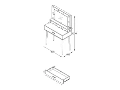 VCM Hairdressing Table | Dimensões aprox. A. 133 x L. 80 x P. 40 cm | Mesa de maquilhagem com gaveta e espelho | Mesa cosmética - Lindas (Branco / Carvalho Mel)