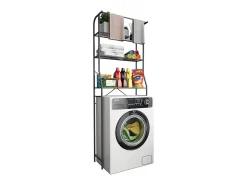 VCM Metal Overlay Cabinet | Máquina de lavar roupa | Dimensões: A. 167 x L. 60 x P.24 cm | 3 prateleiras - Tubas L (Preto)