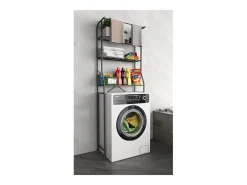 VCM Metal Overlay Cabinet | Máquina de lavar roupa | Dimensões: A. 167 x L. 60 x P.24 cm | 3 prateleiras - Tubas L (Preto)
