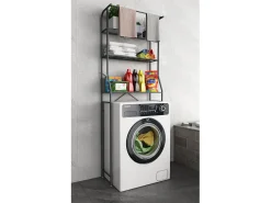 VCM Metal Overlay Cabinet | Máquina de lavar roupa | Dimensões: A. 167 x L. 60 x P.24 cm | 3 prateleiras - Tubas L (Preto)