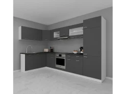 VCM 13-tlg cozinha de canto | cozinha angular | dimensões aprox. A. 207 x L. 505 x. P. 60 cm | Kitchenette | Cozinha | Cozinha completa - Esilo (Branco / Antracite)