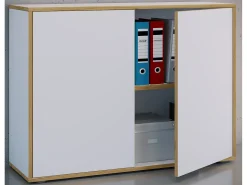 VCM Wood Office Cabinet Folder Arquivo Gabinete Móveis de escritório Gabinete Salia 2x Largura 100cm Portas giratórias (Branco)