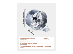 Ventilador de Extração de Galeria SucceBuy, Ventilador Axial, 35,6 cm, 36,8 m³/min com Termostato Ajustável
