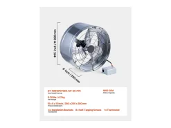 Ventilador de Extração de Galeria SucceBuy, Ventilador Axial, 30,5 cm, 36,8 m³/min com Termostato Ajustável