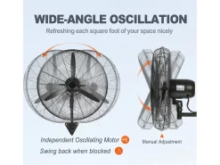 Ventilador de Nebulização, SucceBuy Ventilador de Nebulização Oscilante de 60,96 CM, 3 Velocidades, 115 W, Metal