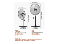 Ventilador de Pé Industrial SucceBuy, 3 Velocidades, 76 cm, Oscilante e Altura Ajustável