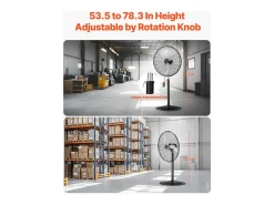 Ventilador de Pé Industrial SucceBuy, 3 Velocidades, 76 cm, Oscilante e Altura Ajustável