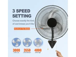 Ventilador de Parede SucceBuy, 44cm, 4000 CFM, 3 Velocidades, Preto, para Refrigerar Armazéns, Estufas, Oficinas, Pátios e Caves