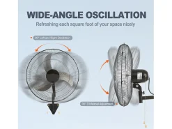 Ventilador de Parede SucceBuy, 44cm, 4000 CFM, 3 Velocidades, Preto, para Refrigerar Armazéns, Estufas, Oficinas, Pátios e Caves