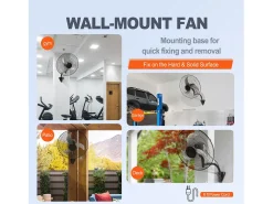Ventilador de Parede SucceBuy, 44cm, 4000 CFM, 3 Velocidades, Preto, para Refrigerar Armazéns, Estufas, Oficinas, Pátios e Caves