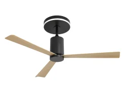 Ventilador de teto 132 cm, 3 pás em folheado de madeira natural com LED, 6 velocidades e temporizador, motor DC reversível, preto