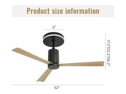 Ventilador de teto 132 cm, 3 pás em folheado de madeira natural com LED, 6 velocidades e temporizador, motor DC reversível, preto