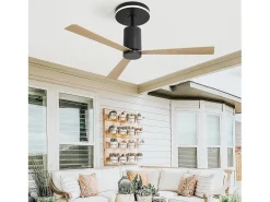 Ventilador de teto 132 cm, 3 pás em folheado de madeira natural com LED, 6 velocidades e temporizador, motor DC reversível, preto