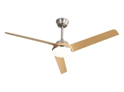Ventilador de teto 132 cm, 3 pás em folheado de madeira natural com LED, 6 velocidades e temporizador, motor DC reversível, prata