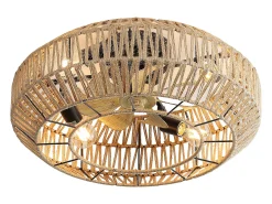 Ventilador de teto com cúpula de corda de juta 56 cm, 7 pás com luz, 6 velocidades, motor DC reversível, luz natural