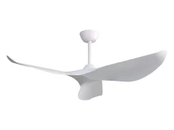 Ventilador de teto de 132 cm, 3 pás curvas, com controle remoto, 6 velocidades e temporizador, motor DC reversível, branco