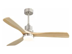 Ventilador de teto de 132 cm, 3 pás de madeira, com LED, 6 velocidades e temporizador, motor DC reversível, prata