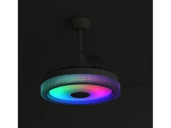 Ventilador de teto de 106,6 cm com 3 lâminas retráteis, LED e alto-falante Bluetooth, motor DC reversível, branco