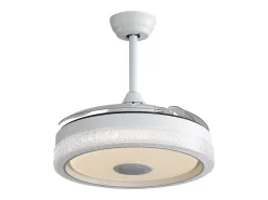 Ventilador de teto de 106,6 cm com 3 lâminas retráteis, LED e alto-falante Bluetooth, motor DC reversível, branco